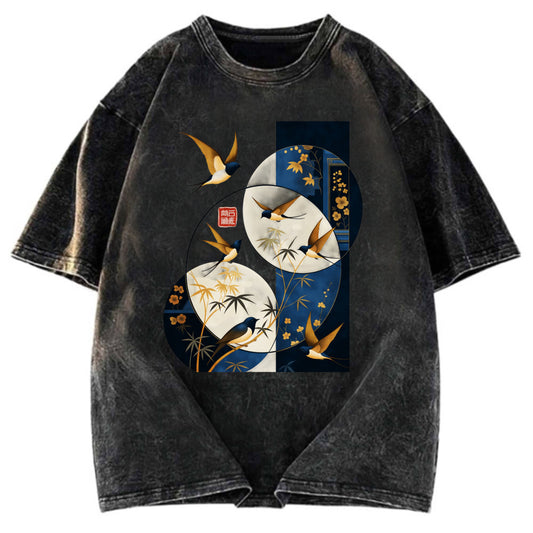 Tokyosol Swallows Among The Bamboo Washed T Shirt