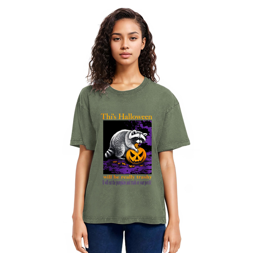 Tokyosol Trashy Halloween Raccoon Washed T Shirt