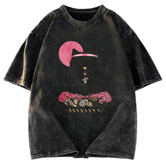 Tokyosol Cute Sushi Cat Eating Washed T Shirt