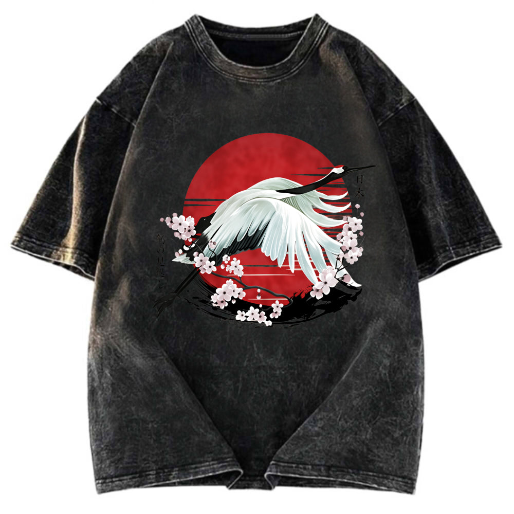 Tokyosol Japanese Crane Tsuru Washed T Shirt
