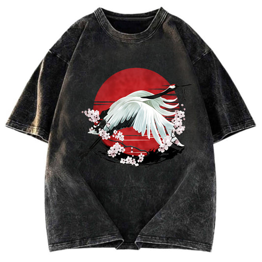Tokyosol Japanese Crane Tsuru Washed T Shirt