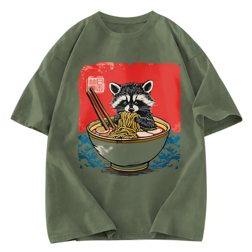 Tokyosol Ramen Lover Raccoon Washed T Shirt