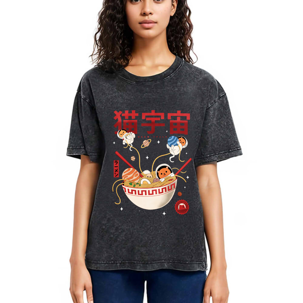 Tokyosol Neko Space Ramen Adventures Washed T Shirt