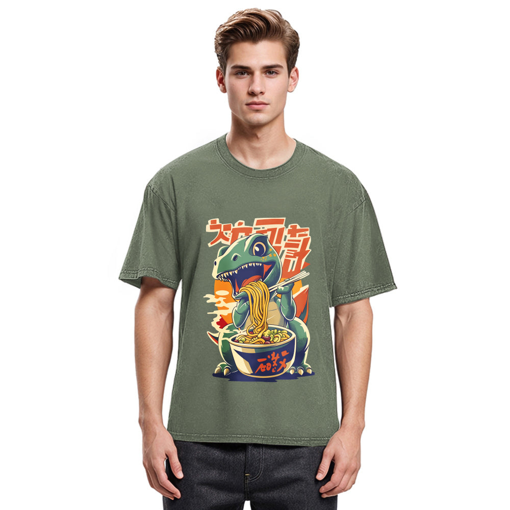 Tokyosol Cute Dinosaur Ramen Washed T Shirt