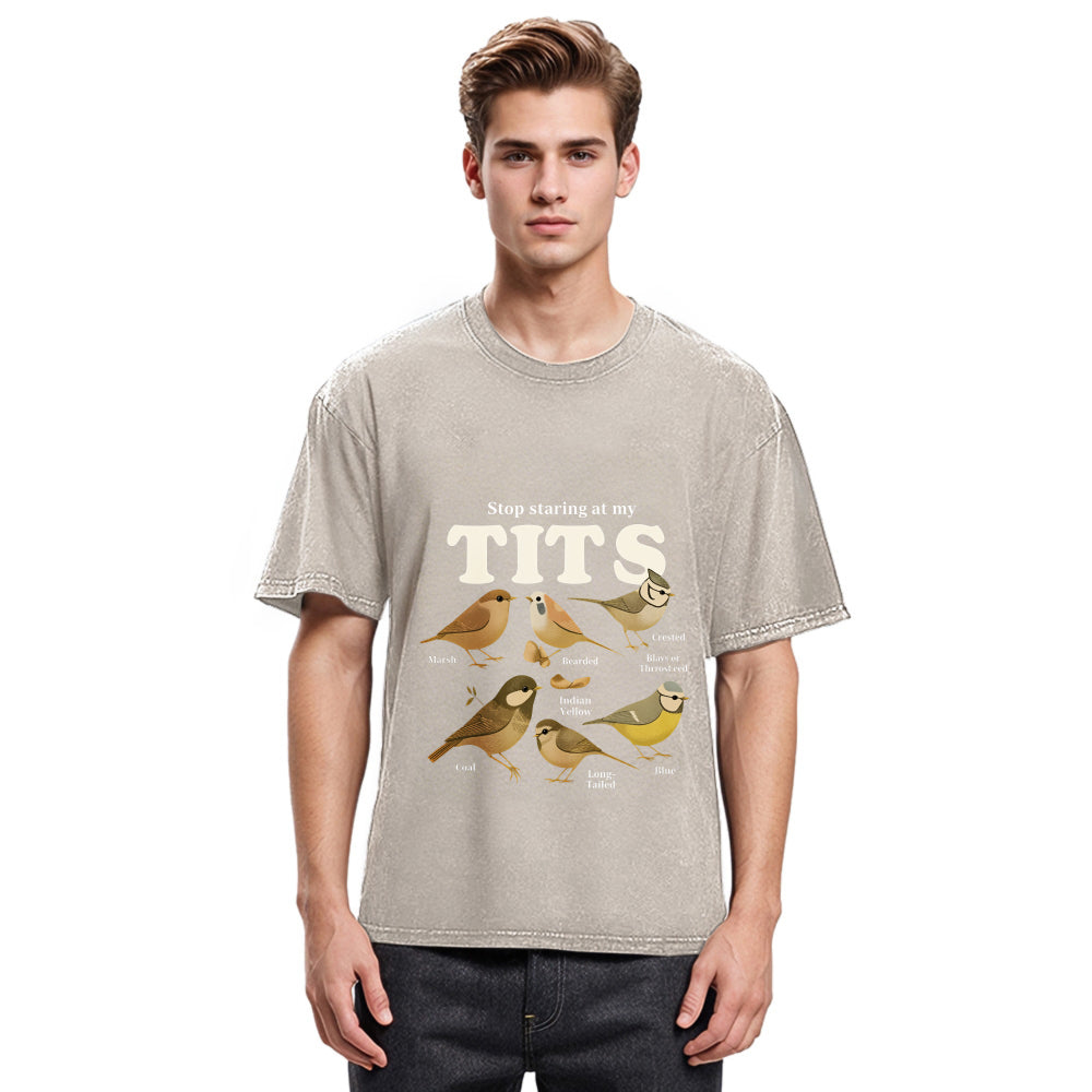 Tokyosol Stop Staring At My Tits Meme Bird Washed T Shirt