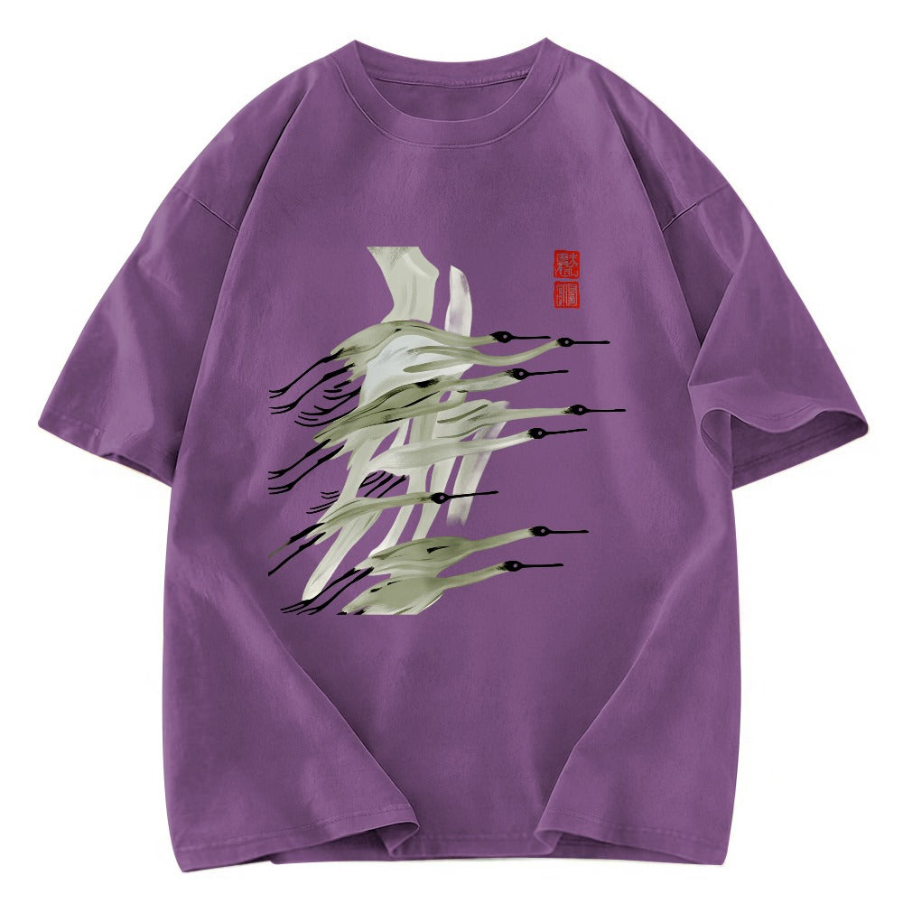 Tokyosol Flock Of Cranes In Flight Washed T Shirt