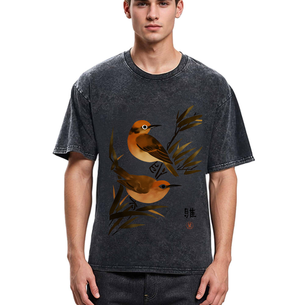 Tokyosol Sparrows Among Bamboo Washed T Shirt