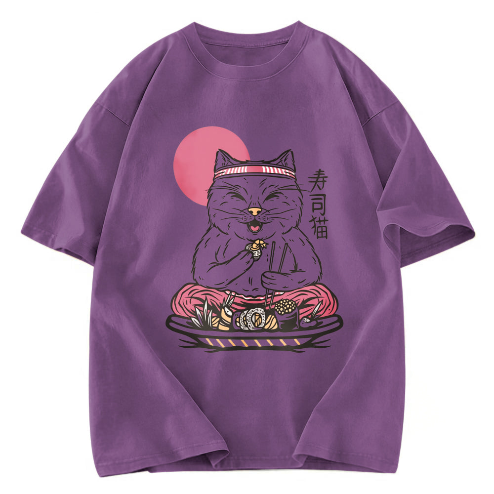 Tokyosol Cute Sushi Cat Eating Washed T Shirt