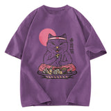 Tokyosol Cute Sushi Cat Eating Washed T Shirt
