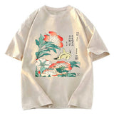 Tokyosol Hokusai Flowers Peonies Bird Washed T Shirt