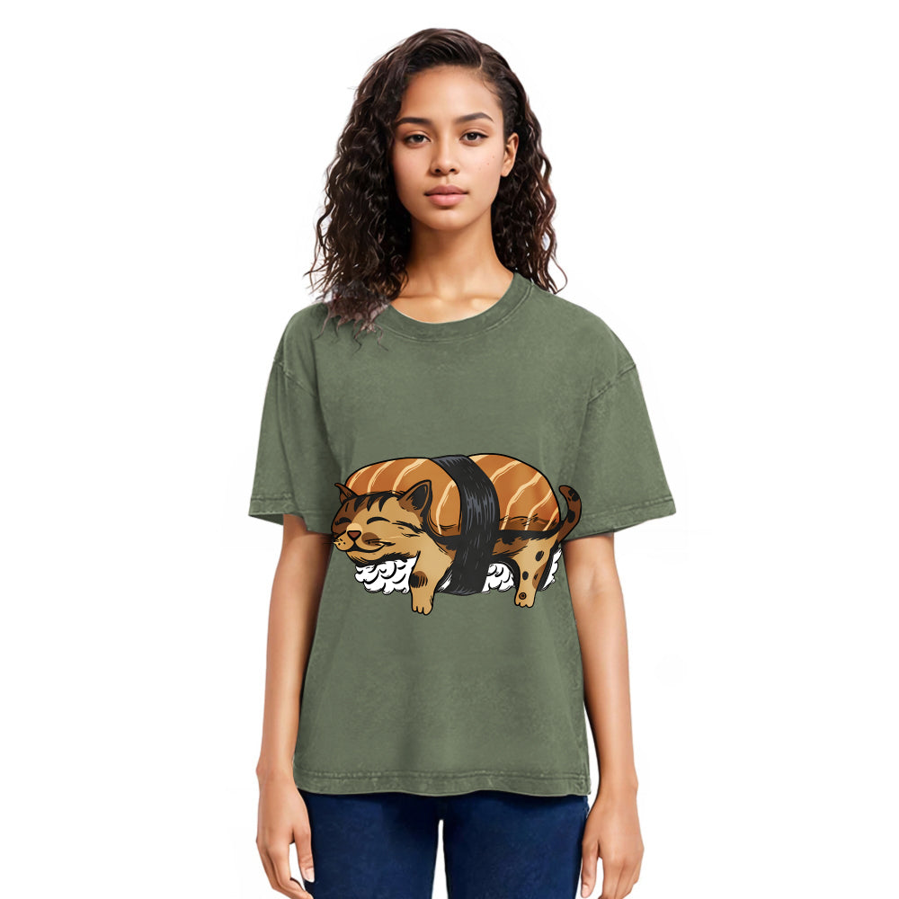 Tokyosol Nigiri Sushi With Cat Filling Washed T Shirt