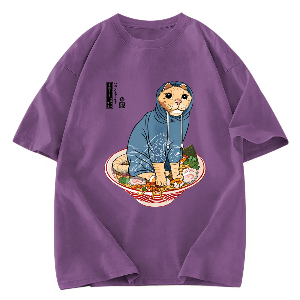 Tokyosol Japanese Cat On Ramen Washed T Shirt