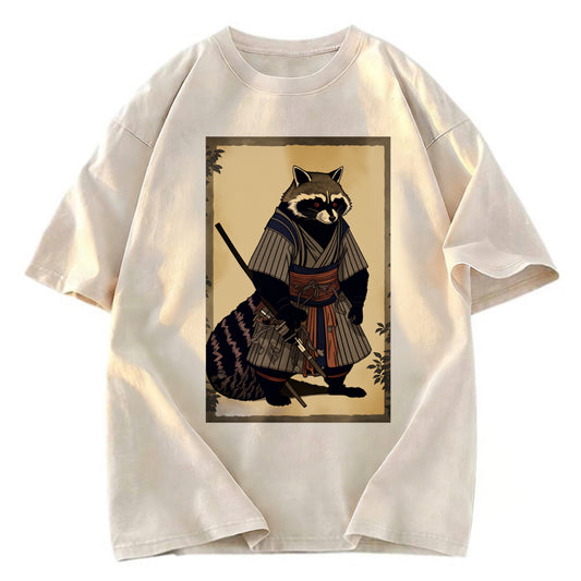 Tokyosol Japanese Raccoon Samurai Washed T Shirt