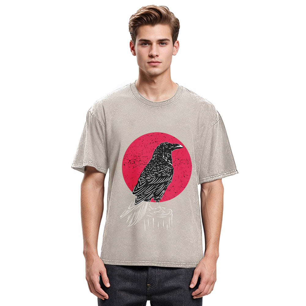 Tokyosol Viking Raven Crow Witchcraft Occult Pagan Washed T Shirt