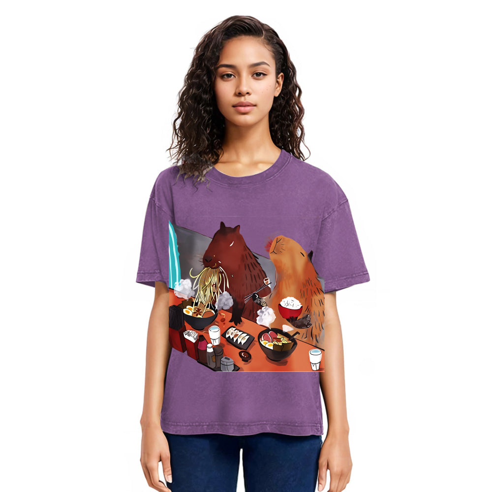 Tokyosol Ramen Lovers Capybara Funny Washed T Shirt