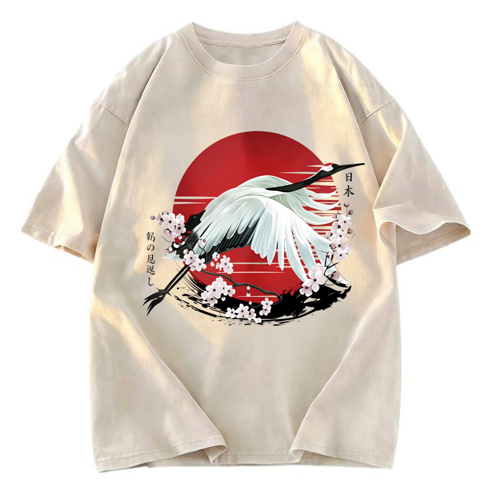 Tokyosol Japanese Crane Tsuru Washed T Shirt