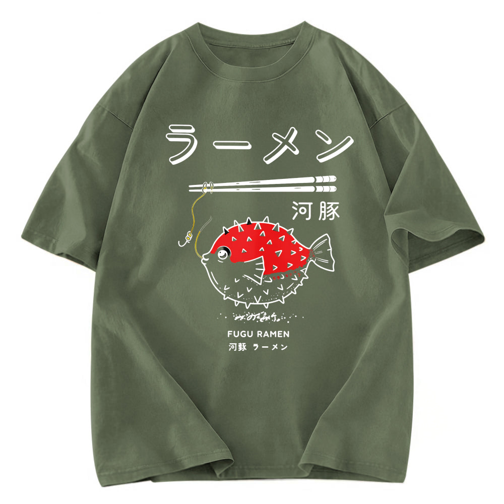 Tokyosol Fugu Ramen Japanese Retro Print Jean T Shirt