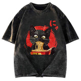 Tokyosol Japanese Ramen Black Cat Washed T Shirt