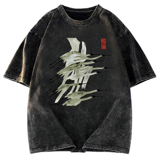 Tokyosol Flock Of Cranes In Flight Washed T Shirt
