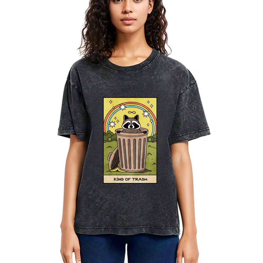 Tokyosol King Of Trash Raccoon Tarot Card Washed T Shirt