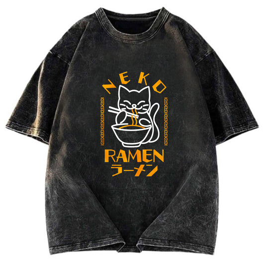 Tokyosol Cat Obsessed With Ramen Washed T Shirt