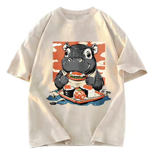 Tokyosol Moo Deng Eat Sushi Washed T Shirt