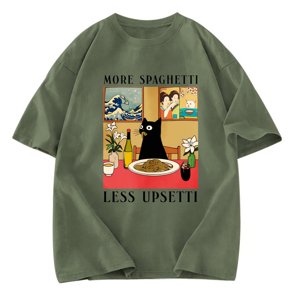 Tokyosol Cat Eating Pasta Washed T Shirt