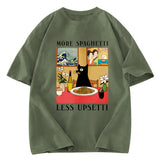Tokyosol Cat Eating Pasta Washed T Shirt
