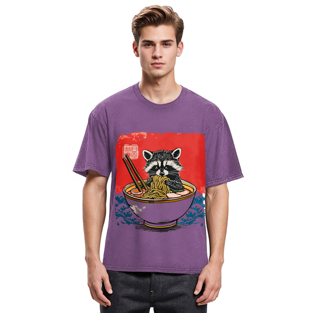 Tokyosol Ramen Lover Raccoon Washed T Shirt