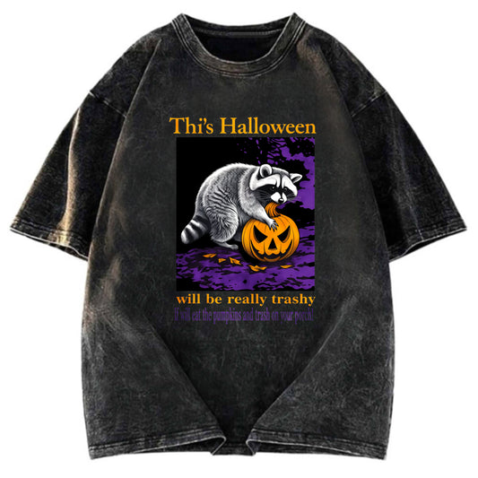 Tokyosol Trashy Halloween Raccoon Washed T Shirt