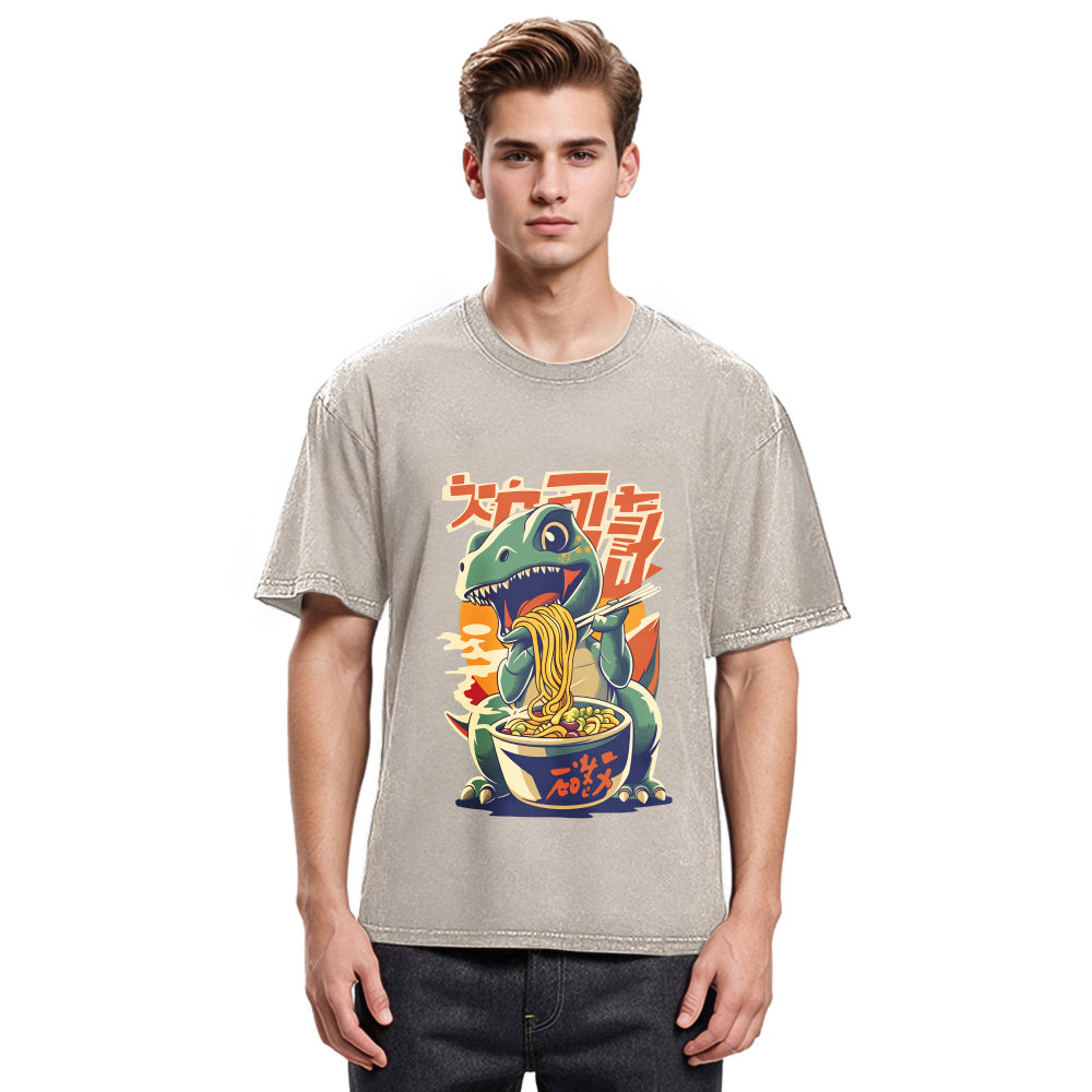 Tokyosol Cute Dinosaur Ramen Washed T Shirt