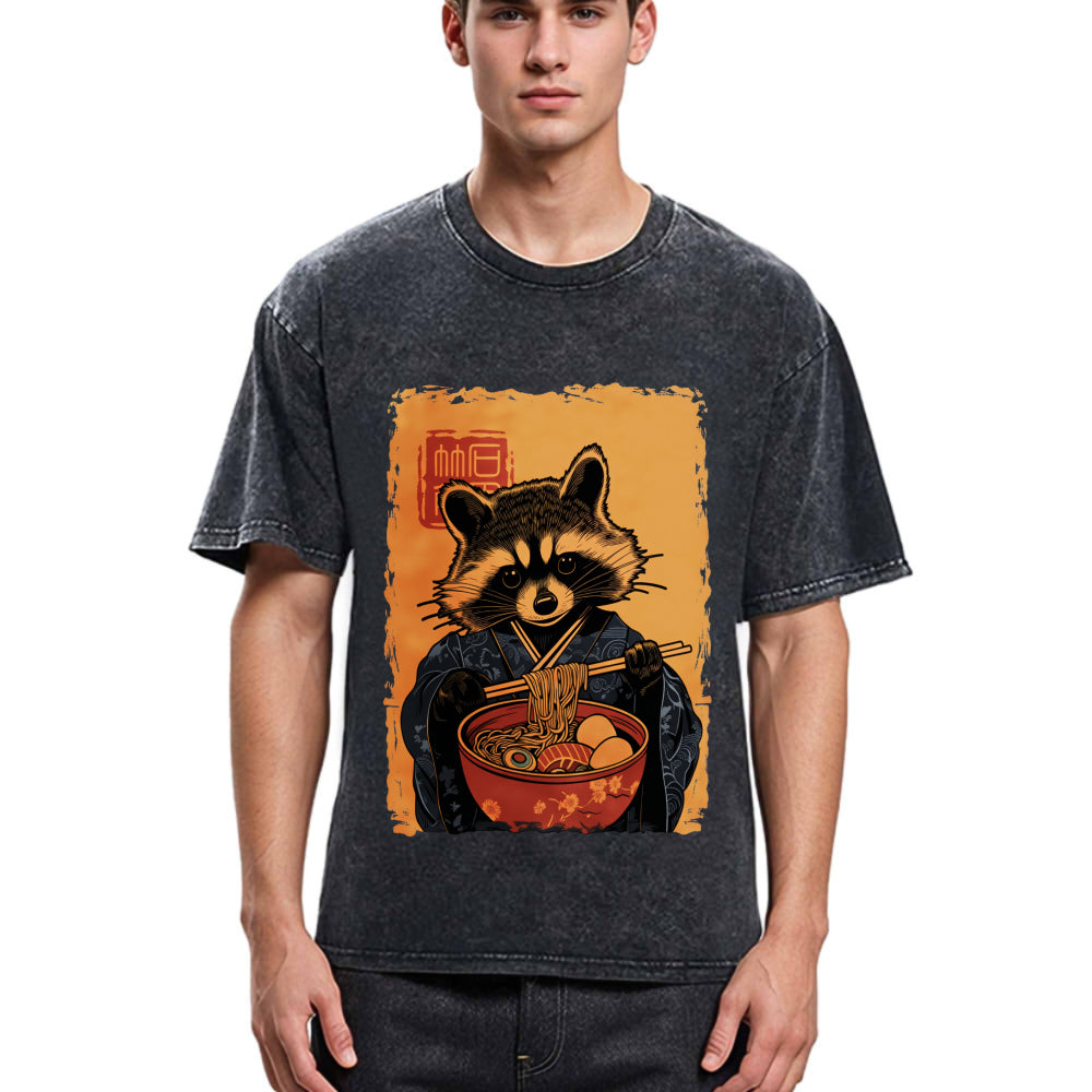 Tokyosol Ramen Obsessed Raccoon Washed T Shirt