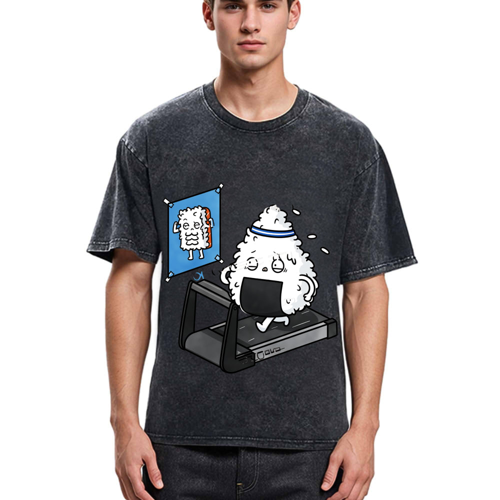 Tokyosol Funny Sushi Fitness Washed T Shirt