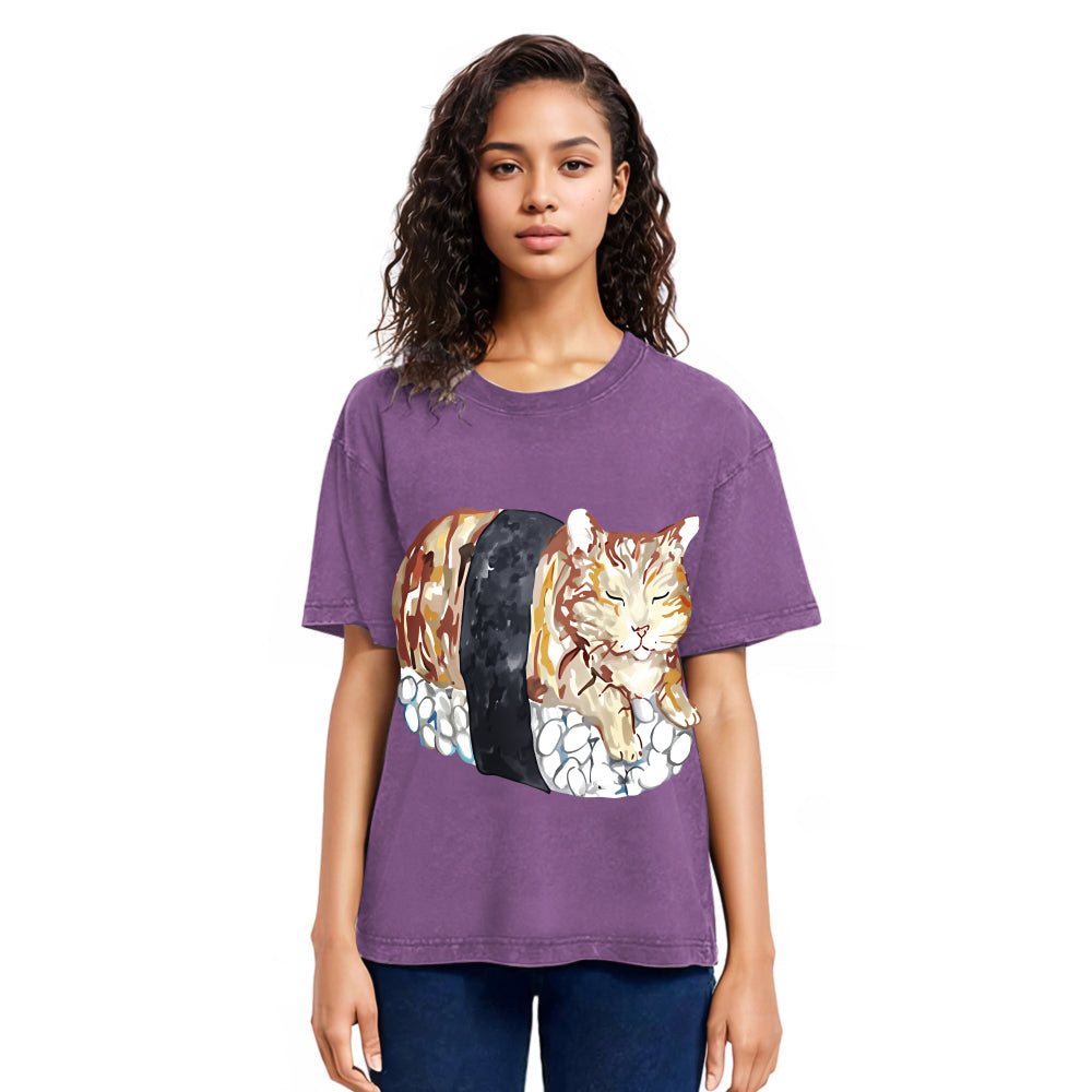 Tokyosol Sushi Cat Washed T Shirt