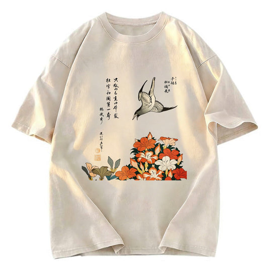 Tokyosol Katsushika Hokusai Cuckoo Washed T Shirt