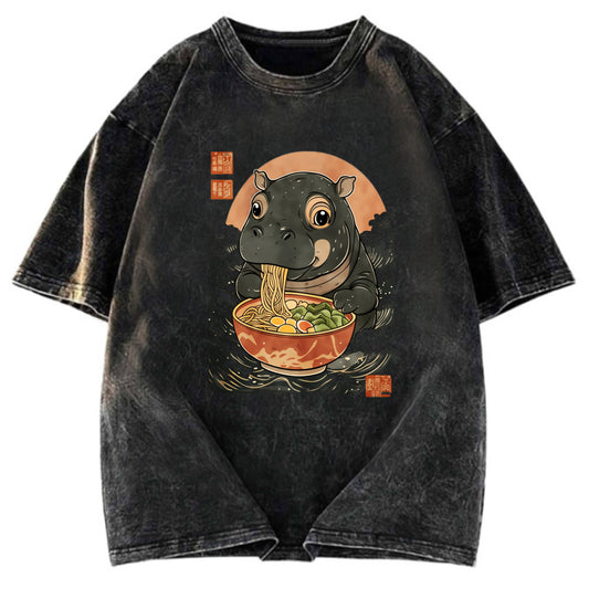 Tokyosol Moo Deng Eat Ramen Washed T Shirt