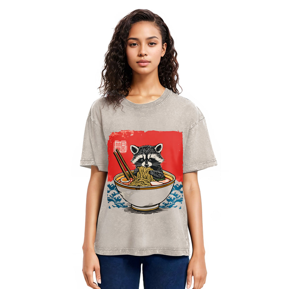 Tokyosol Ramen Lover Raccoon Washed T Shirt