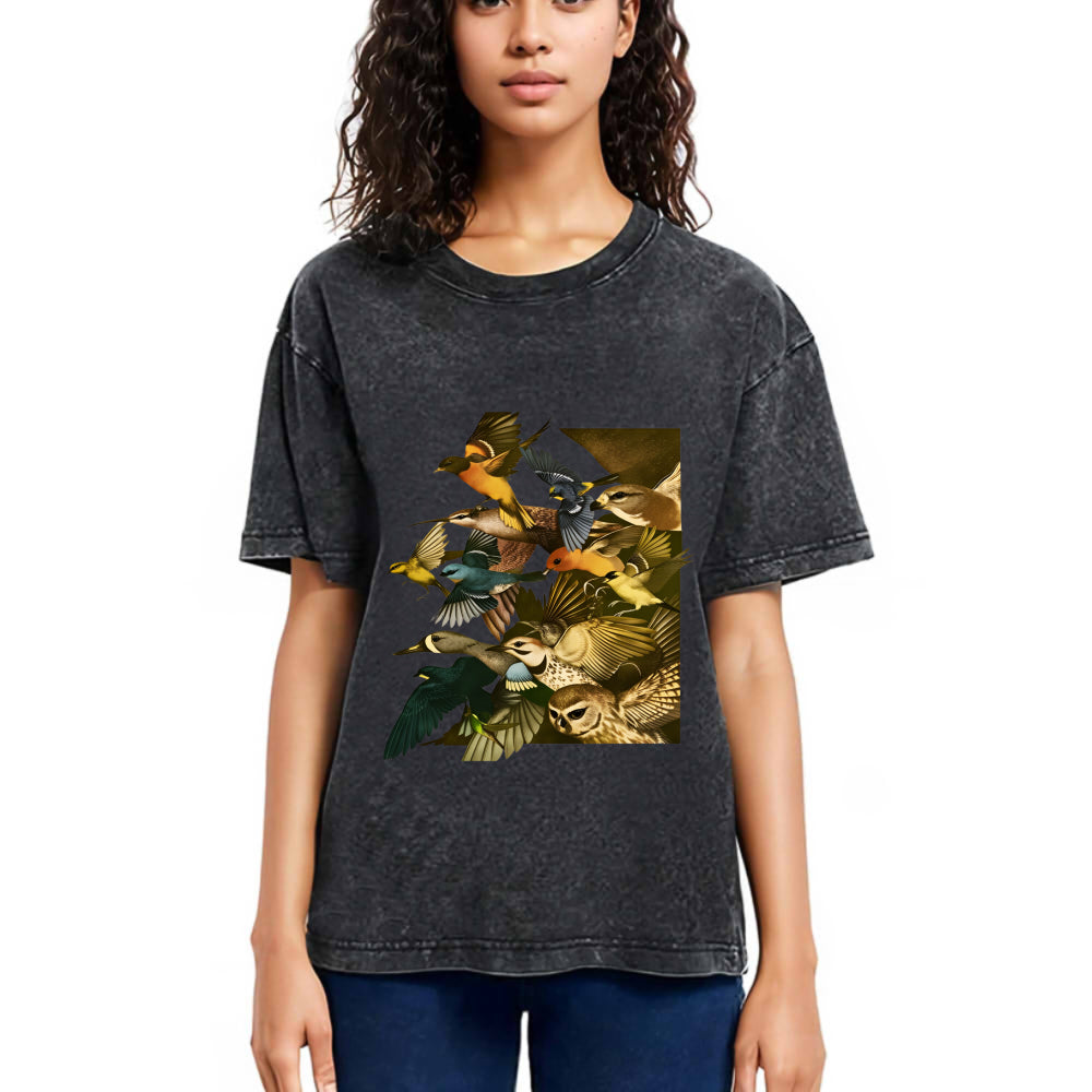 Tokyosol Flock Of Flying Birds Washed T Shirt