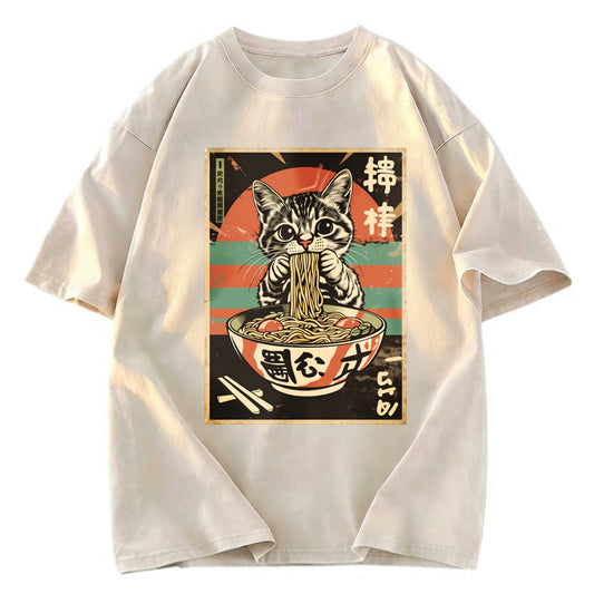 Tokyosol Kawaii Cat Lover Ramen Washed T Shirt