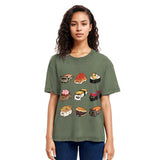 Tokyosol Cute Cat Sushi Washed T Shirt