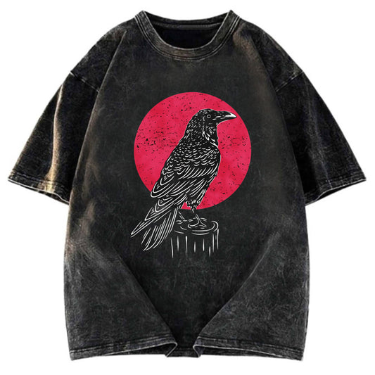 Tokyosol Viking Raven Crow Witchcraft Occult Pagan Washed T Shirt