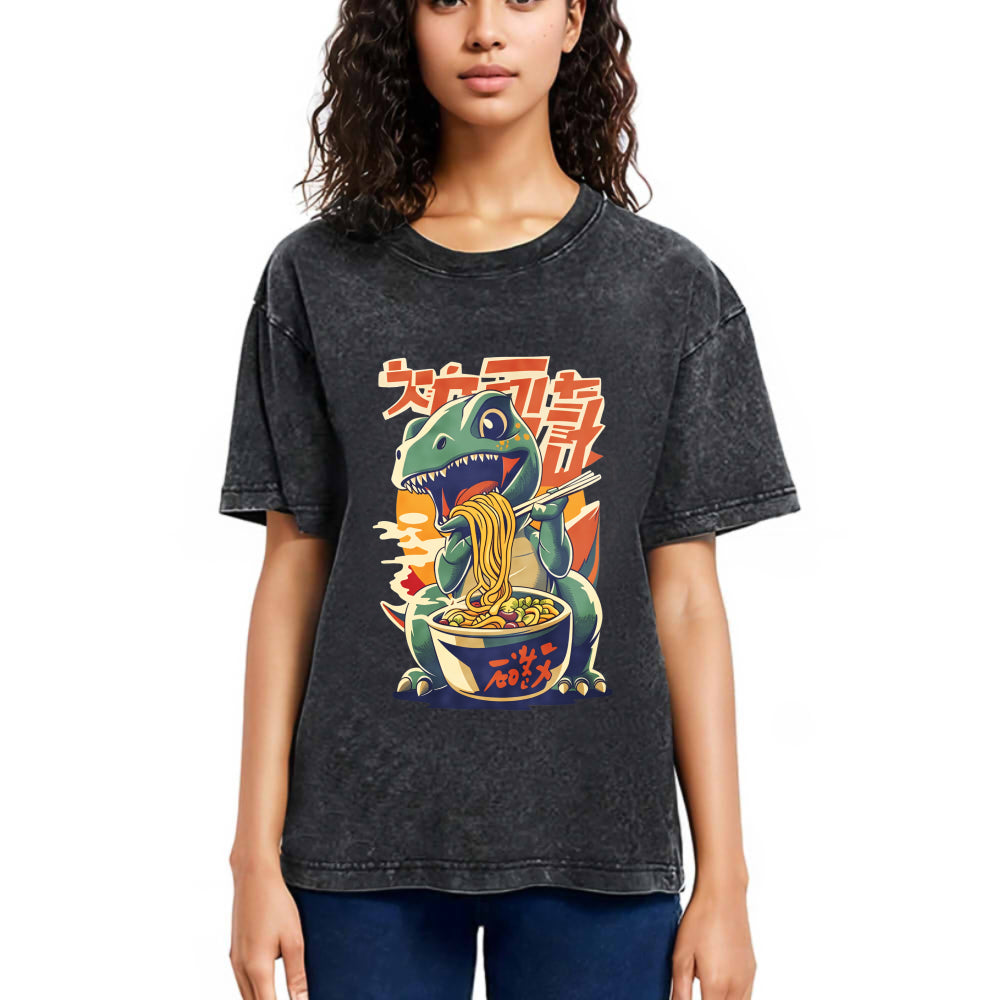 Tokyosol Cute Dinosaur Ramen Washed T Shirt