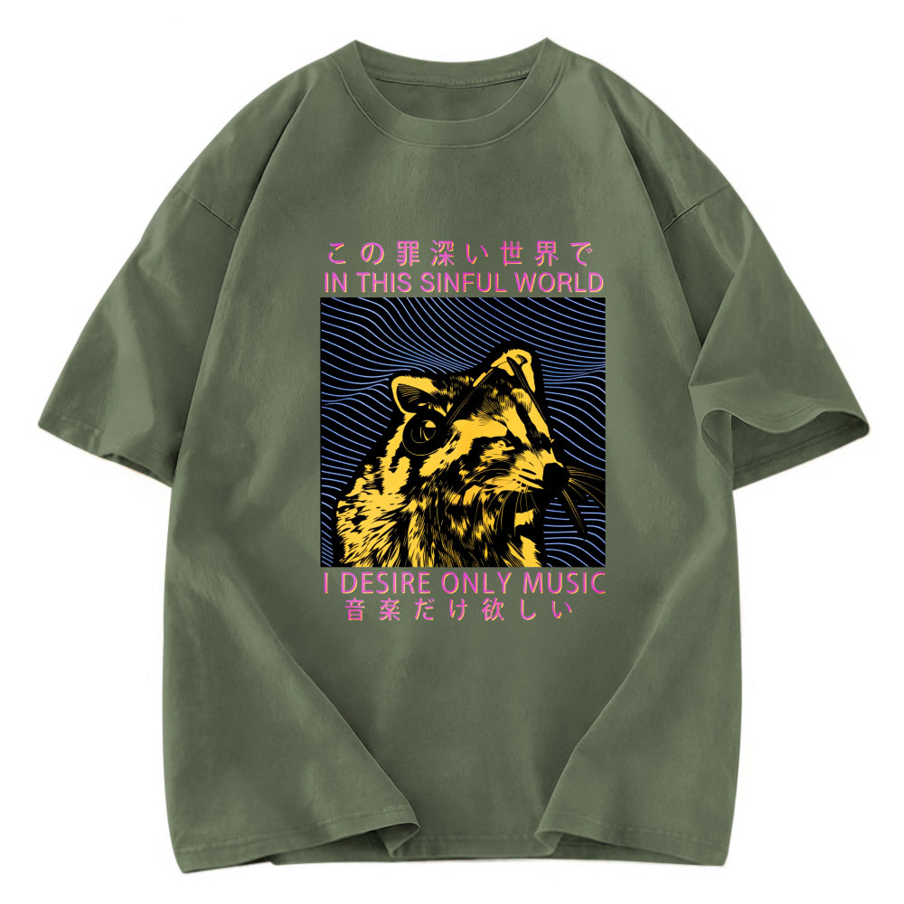 Tokyosol Raccoon Listening To Music Washed T Shirt