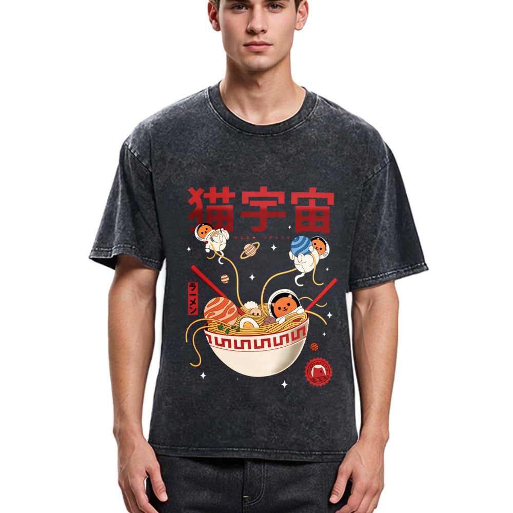 Tokyosol Neko Space Ramen Adventures Washed T Shirt