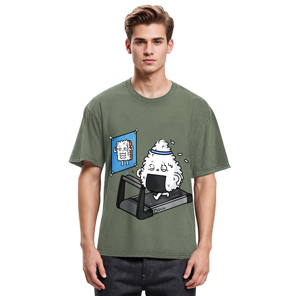 Tokyosol Funny Sushi Fitness Washed T Shirt