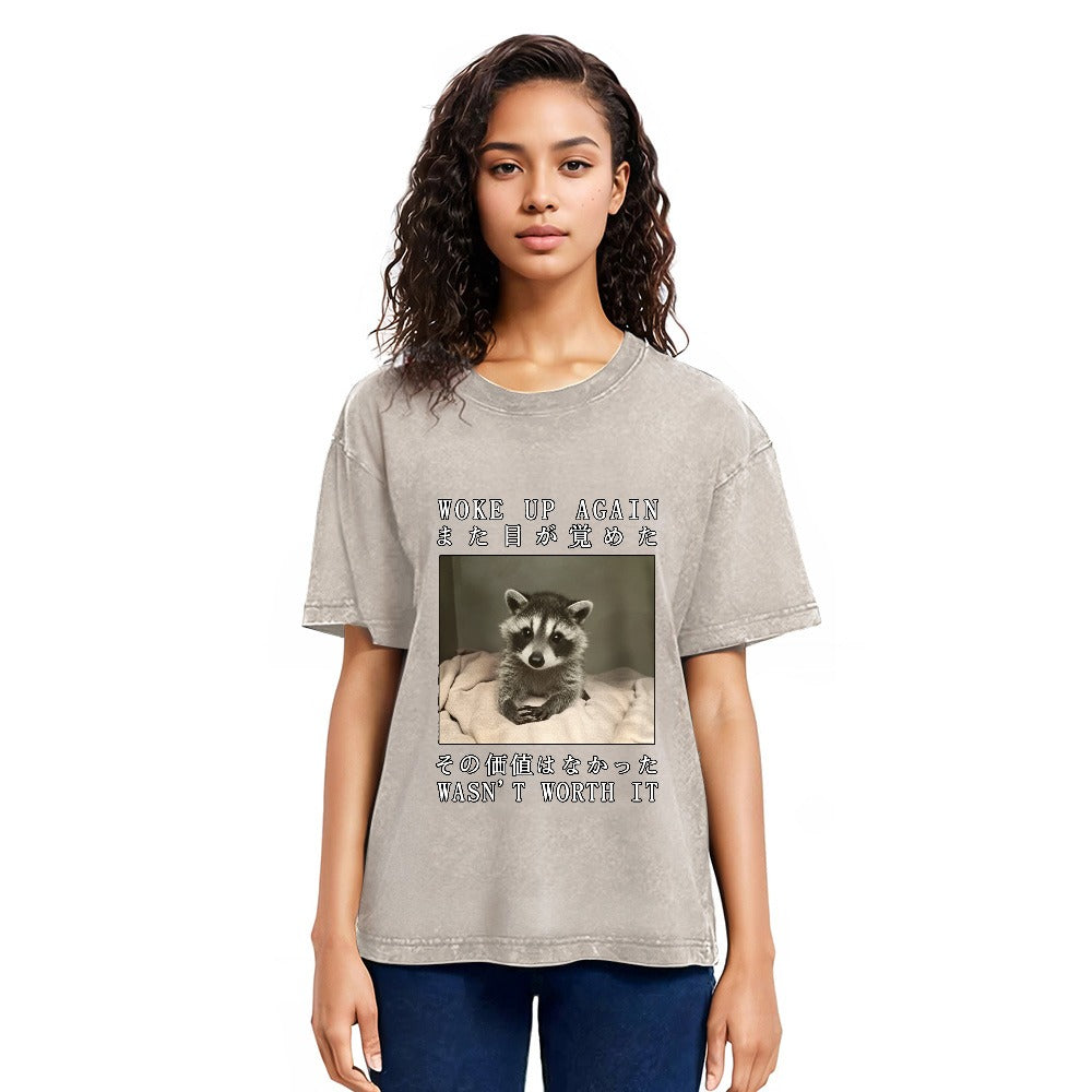 Tokyosol Raccoon Woke Up Again Washed T Shirt