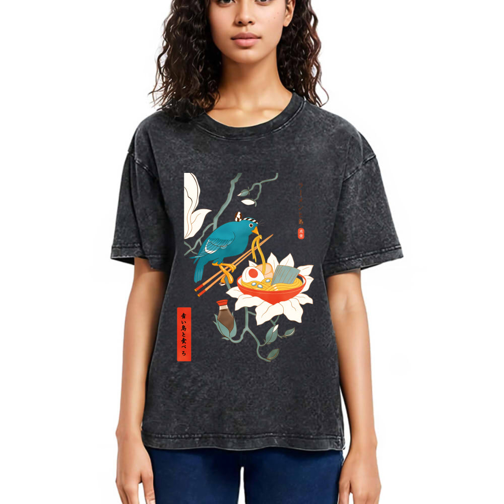 Tokyosol Bird And Ramen Ukiyoe Washed T Shirt