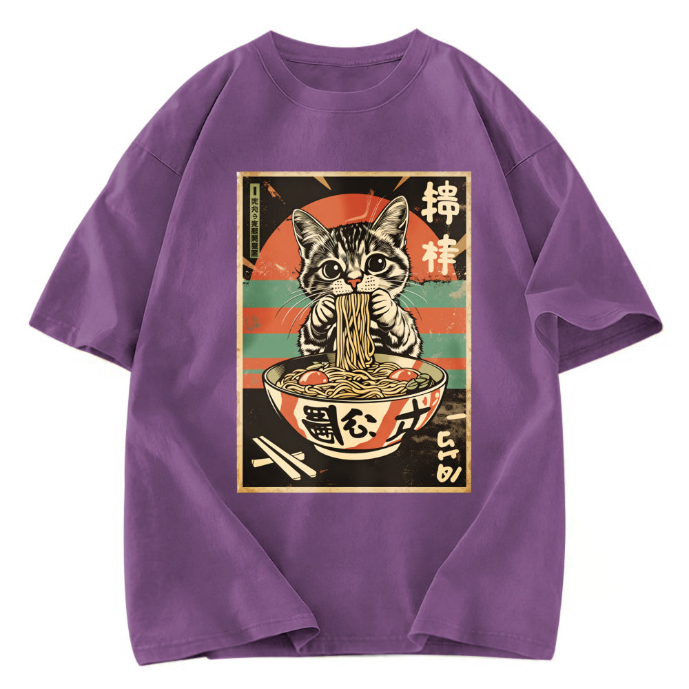 Tokyosol Kawaii Cat Lover Ramen Washed T Shirt