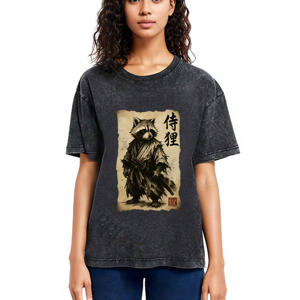 Tokyosol Samurai Raccoon Washed T Shirt