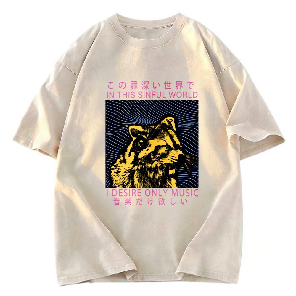 Tokyosol Raccoon Listening To Music Washed T Shirt
